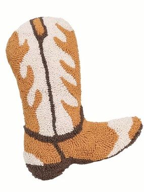 NWOT Cowboy Boot Shaped Accent Pillow - Tan & White